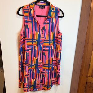 SSYS The Label Vibrant Geometric V-Neck Dress, M